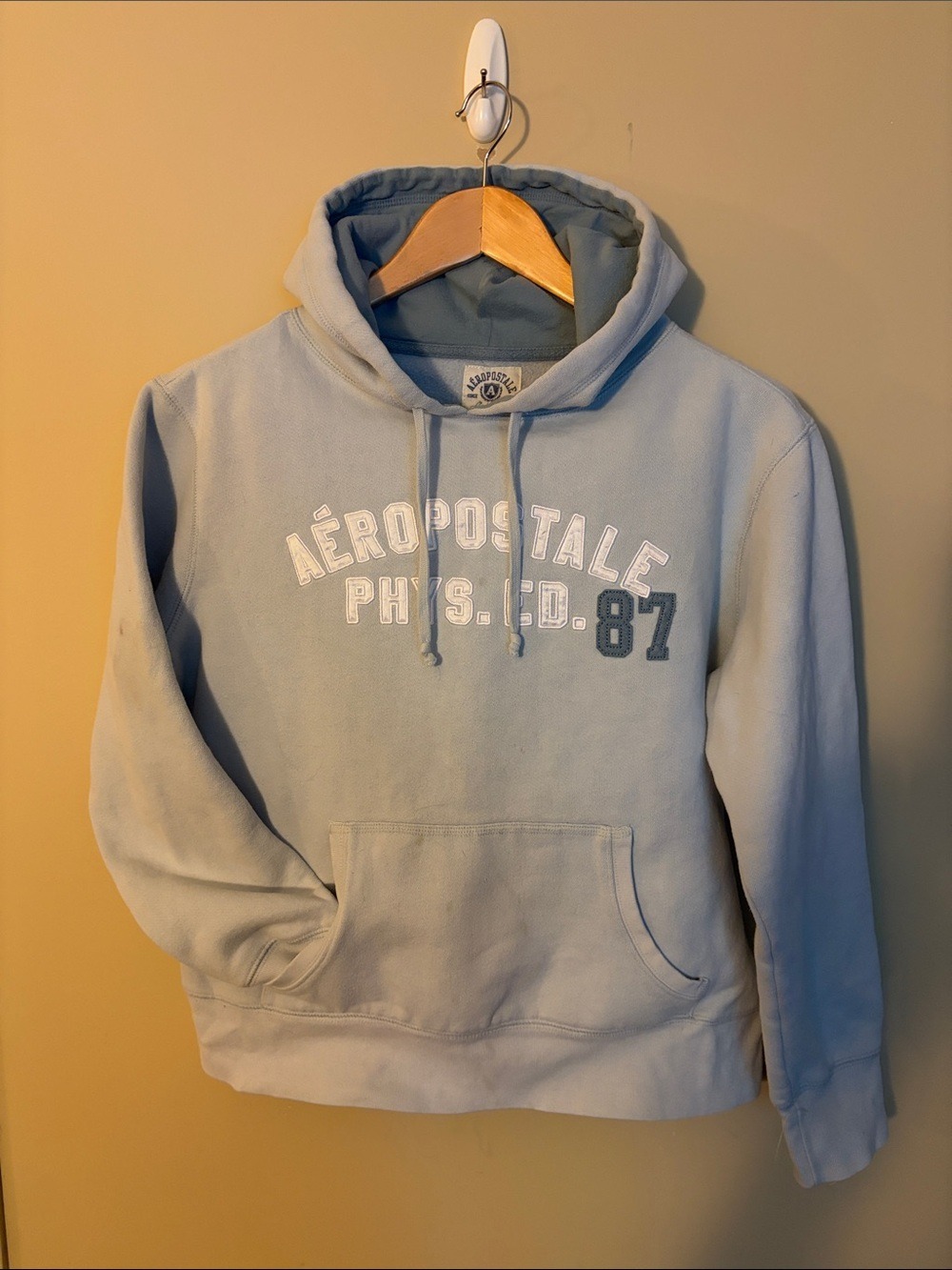 $5 add on. Aeropostale Light Blue Hoodie with White and Navy Logo